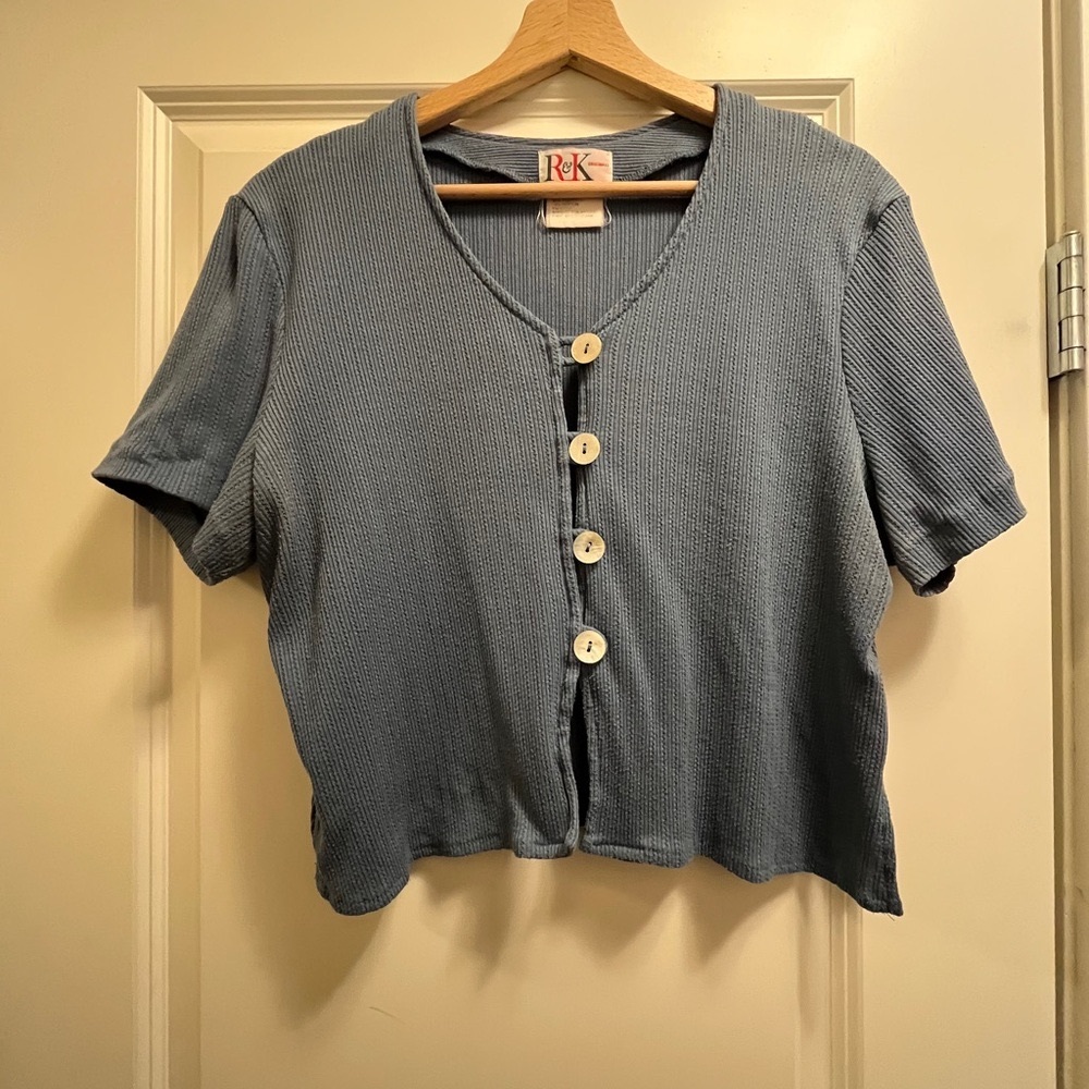 Women's Blue Button-Up Crop Top